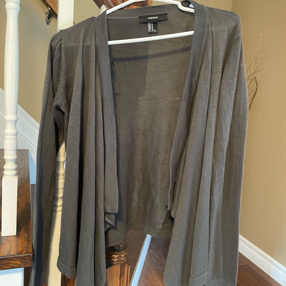 Forever 21 Charcoal Open-Front Cardigan